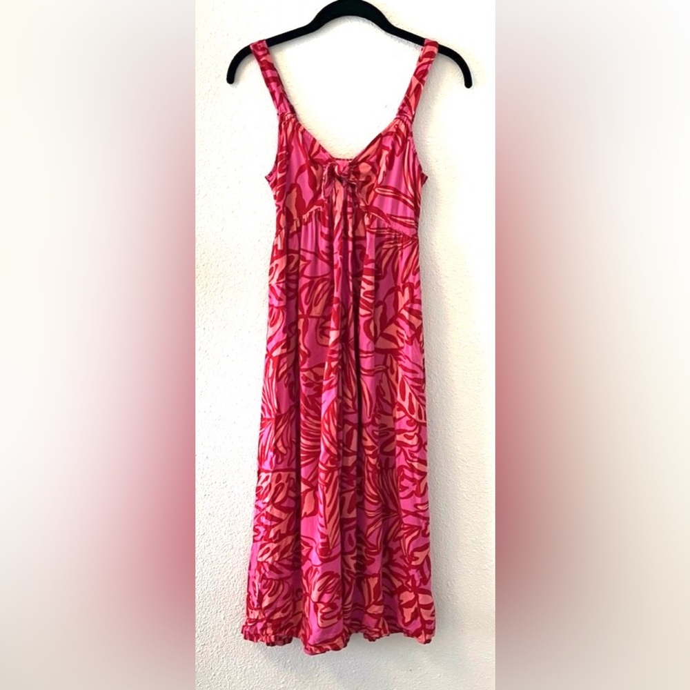 Japna smock back Red tropical Indie whimsy Printed Maxi Dress large